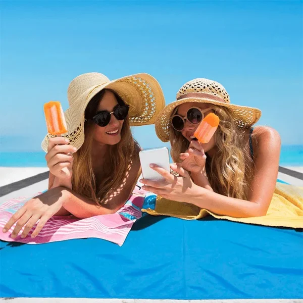 Prosop pentru plaja, MENZ, Towel Beach, impermeabil, anti nisip si multifunctional, ideal pentru familie, albastru/alb, nylon, 200 x 210 cm - imagine 2