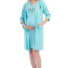 Compleu gravide, Vienetta, model Healty, halat si camasa pentru alaptat, bumbac, turcoaz