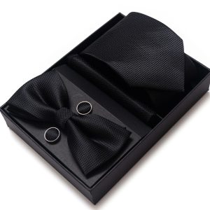 Set elegant 4 piese, MENZ®, model Class, cravata, papion, batista, butoni, negru