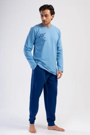 Pijamale barbati, Vienetta Man, Cut Of Space, bumbac, usor vatuit, mansete, buzunare, albastru