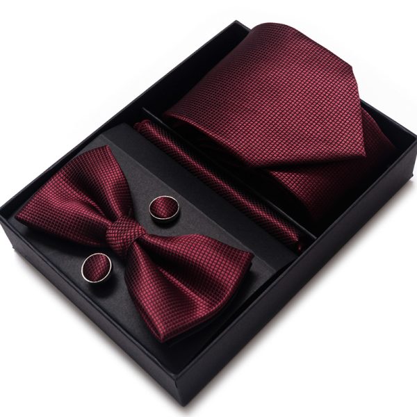 Set elegant 4 piese, MENZ®, model Class, cravata, papion, batista, butoni, visiniu