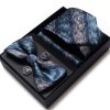 Set elegant 4 piese, MENZ®, model Class, cravata, papion, batista, butoni, albastru/gri