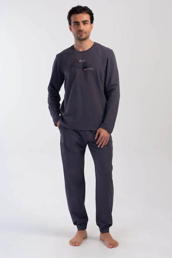 Pijamale barbati, Vienetta Man, Unknown Location, bumbac, usor vatuit, mansete, buzunare, gri