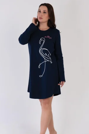 Camasa de noapte Vienetta, Let flamingo, bumbac, bleumarin