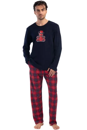 Pijamale barbati, Vienetta Man, Mysterious teddy bear, bumbac, interlok, buzunare, bleumarin/rosu