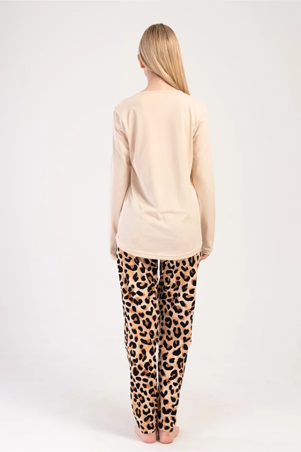 Pijamale dama Vienetta, model Have a good day, bumbac, bej/maro - imagine 2