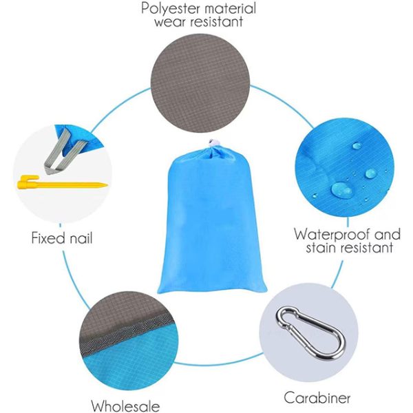 Prosop pentru plaja, MENZ, Towel Beach, impermeabil, anti nisip si multifunctional, ideal pentru familie, albastru/alb, nylon, 200 x 210 cm - imagine 4