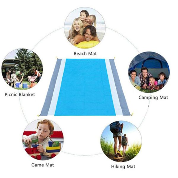 Prosop pentru plaja, MENZ, Towel Beach, impermeabil, anti nisip si multifunctional, ideal pentru familie, albastru/alb, nylon, 200 x 210 cm - imagine 6