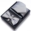 Set elegant 4 piese, MENZ®, model Class, cravata, papion, batista, butoni, gri
