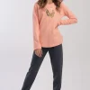 Pijamale dama, Vienetta, model I Bellieve I Can Fly, usor vatuit, mansete, corai/gri