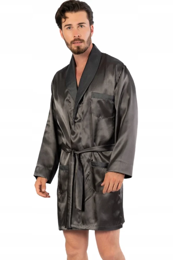 Halat barbati, Gazzaz by Vienetta, model Navy Grk, satin, cordon, buzunare, gri