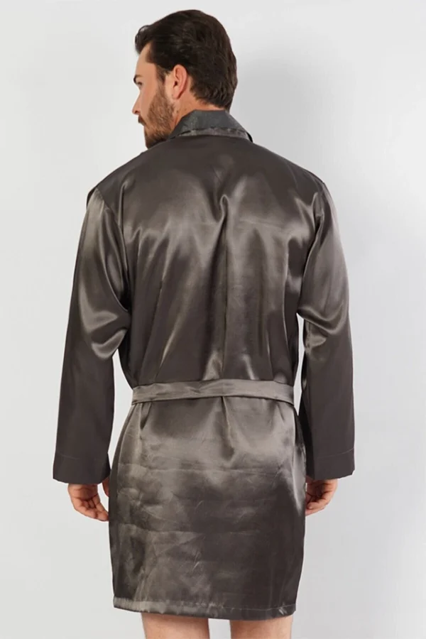 Halat barbati, Gazzaz by Vienetta, model Navy Grk, satin, cordon, buzunare, gri - imagine 3