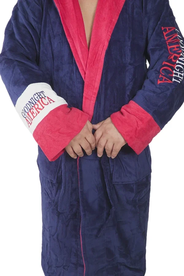 Halat de baie barbati, MENZ®, model G-N America, buzunare, gluga, cordon, bumbac, , bleumarin/rosu, XL - imagine 4