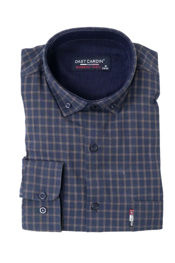 Camasa barbati, Dast Cardin, model Uno, casual, bumbac 100, clasic, buzunar la piept, nasturi la guler, bleumarin