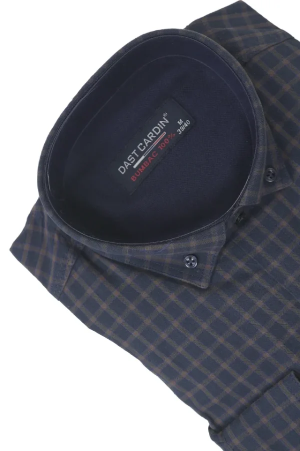 Camasa barbati, Dast Cardin, model Uno, casual, bumbac 100, clasic, buzunar la piept, nasturi la guler, bleumarin - imagine 2