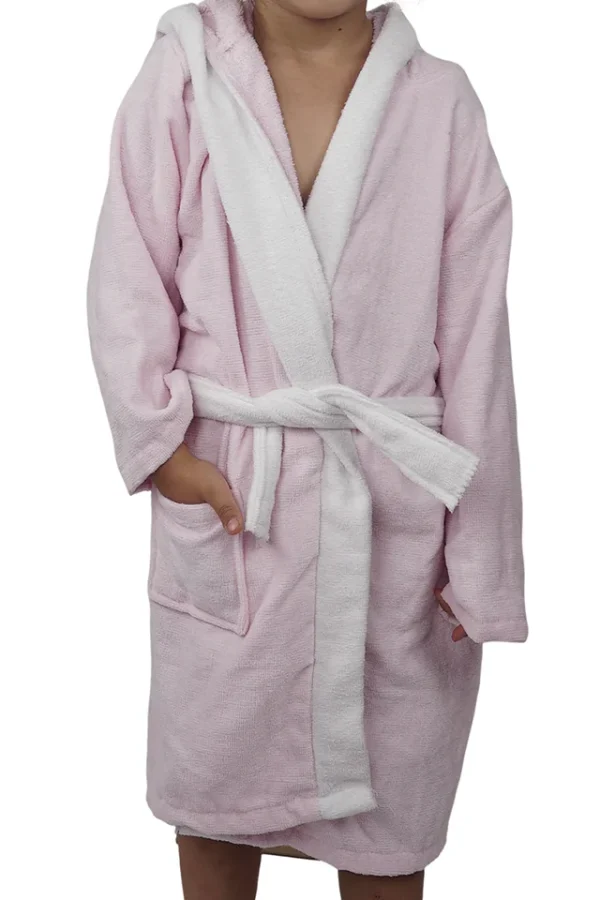 Halat de baie copii, model Muzzle Pink, MENZ®, bumbac, gluga, agatatoare, cordon reglabil, buzunar, roz