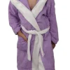 Halat de baie copii, model Muzzle Purple, MENZ®, bumbac, gluga, agatatoare, cordon reglabil, buzunar, mov