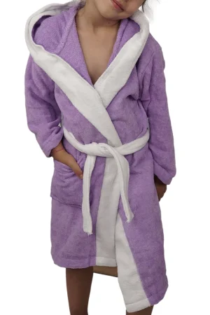 Halat de baie copii, model Muzzle Purple, MENZ®, bumbac, gluga, agatatoare, cordon reglabil, buzunar, mov