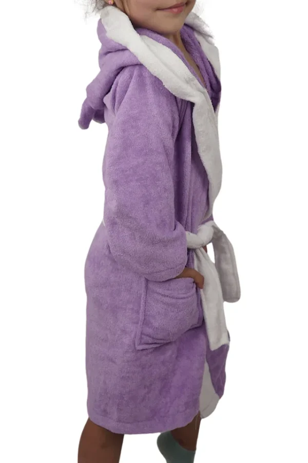 Halat de baie copii, model Muzzle Purple, MENZ®, bumbac, gluga, agatatoare, cordon reglabil, buzunar, mov - imagine 2