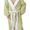 Halat de baie copii, model Muzzle Green, MENZ®, bumbac, gluga, agatatoare, cordon reglabil, buzunar, verde