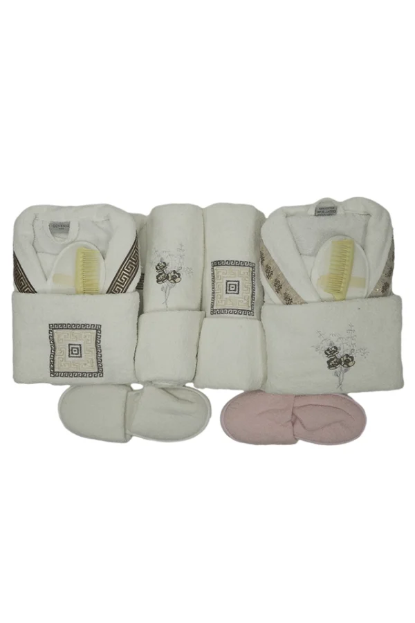 Set 2 Halate si 6 Prosoape Guvenal,model Boem, bumbac 100% 18 piese, ivoire/bej, M-L
