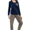 Pijamale dama, Vienetta, Always fly, bumbac, 2 nasturi, bleumarin