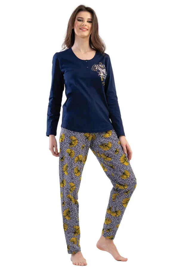 Pijamale dama, Vienetta, Always fly, bumbac, 2 nasturi, bleumarin