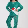 Pijamale copii, fetite, Vienetta, Soft & Pure, model de Craciun - Don t Gwor Up, cocolino, mansete, verde