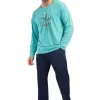 Pijamale barbati, Vienetta Man, model Strong Frog, bumbac, buzunare, turcoaz/bleumarin