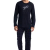 Pijamale barbati, Vienetta man, model Cosmos, bumbac, buzunare, carouri, bleumarin