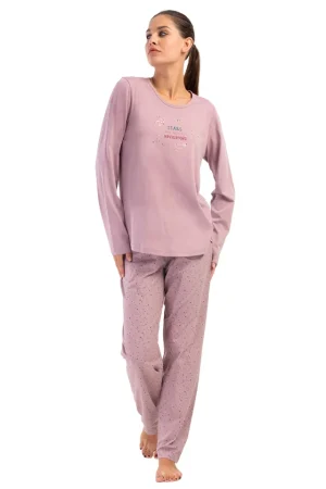 Pijamale dama, Vienetta, model Star your Destiny's, bumbac, roz pudrat