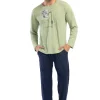 Pijamale barbati, Vienetta Man, model Hope Dream Future, bumbac, buzunare, mansete, vernil/bleumarin