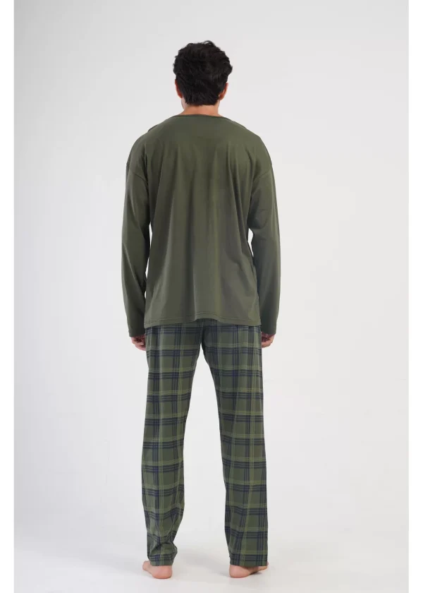 Pijama barbati, Vienetta Man, model Like a Offroad, bumbac, buzunare, carouri, verde militar - imagine 2