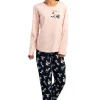 Pijamale dama, Vienetta, model Melly, bumbac, pantaloni si maneci lungi, bumbac, bleumarin/roz