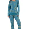Pijamale dama, Vienetta, model Sunrise, bumbac, mansete, albastru turcoaz