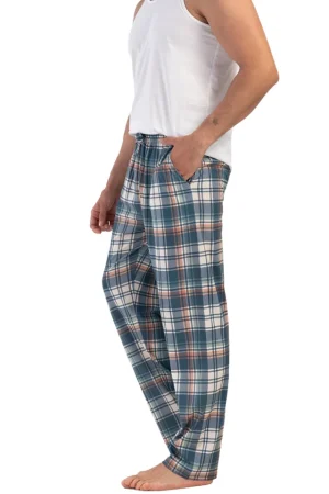 Pantaloni de pijama barbati, Vienetta Man, model Bohe, bumbac, carouri, buzunare, bej/vernil