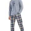 Pijamale barbati, Vienetta Man, model Wake Up, bumbac, buzunare, gri