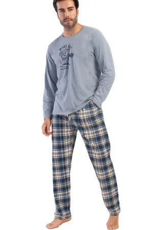 Pijamale barbati, Vienetta Man, model Wake Up, bumbac, buzunare, gri