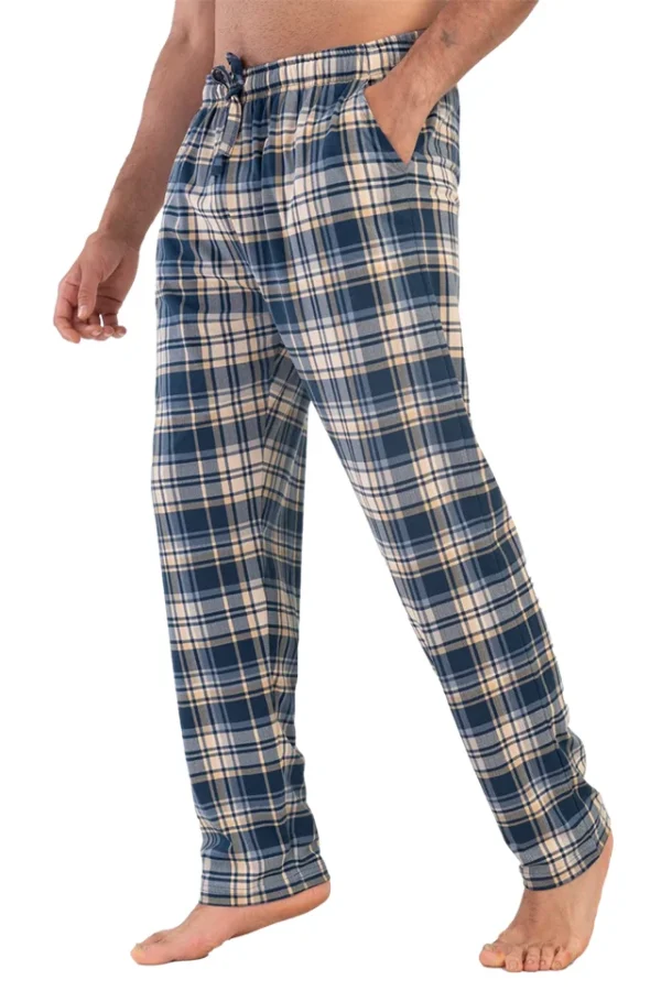 Pantaloni de pijama barbati, Vienetta Man, model Linel, bumbac, carouri, buzunare, bleumarin/crem