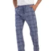 Pantaloni de pijama barbati, Vienetta Man, model Cozian, bumbac, carouri, buzunare, albastru denim