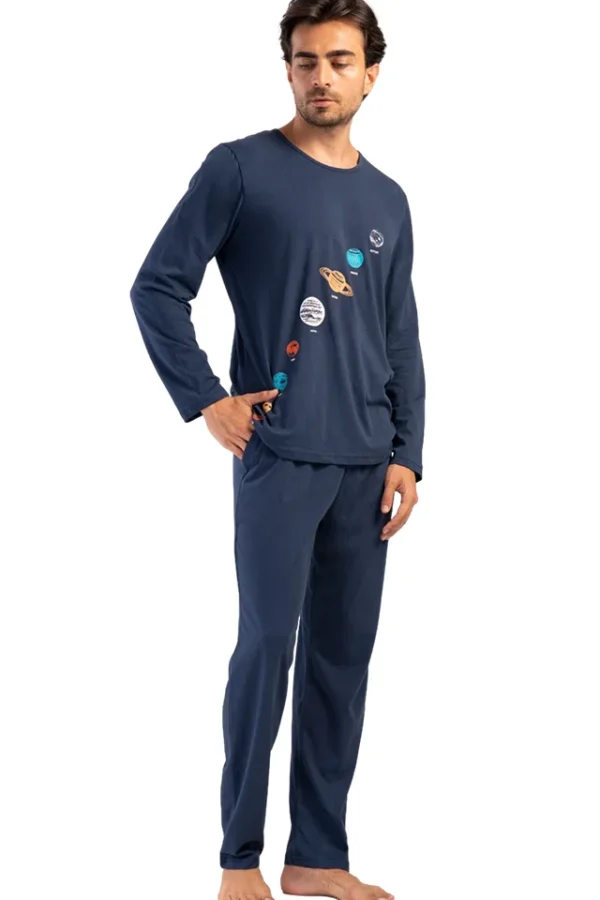 Pijamale barbati, Vienetta Man, model Planets, bumbac, buzunare, bleumarin