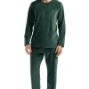 Pijamale barbati, Vienetta Man, model Cube Green, catifea/velur, buzunare, verde inchis