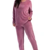 Pijamale dama, Vienetta, model Abstract Mine, velur/catifea, buzunare, roz plamaniu