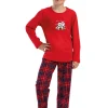Pijamale copii, baieti, Vienetta, model de Craciun 2 Penguins, bumbac, rosu