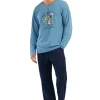 Pijamale barbati, Vienetta Man, model Lucky, bumbac, buzunare, albastru/bleumarin