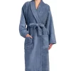 Halat dama de baie, Vienetta, model Clasic Women Robe, buzunare, cordon, bumbac, albastru