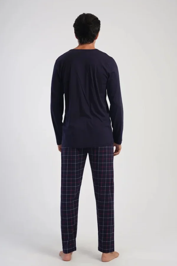 Pijamale barbati, Vienetta man, model Cosmos, bumbac, buzunare, carouri, bleumarin - imagine 2