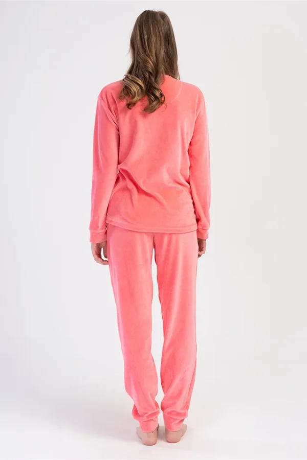 Pijamale dama, Vienetta, model Brave, velur/catifea, buzunare, mansete, corai - imagine 2