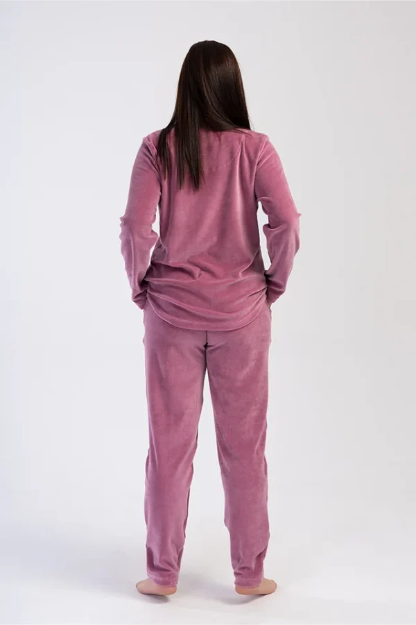 Pijamale dama, Vienetta, model Abstract Mine, velur/catifea, buzunare, roz plamaniu - imagine 2