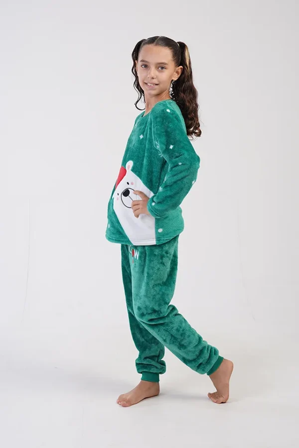 Pijamale copii, fetite, Vienetta, Soft & Pure, model de Craciun - Don t Gwor Up, cocolino, mansete, verde - imagine 2